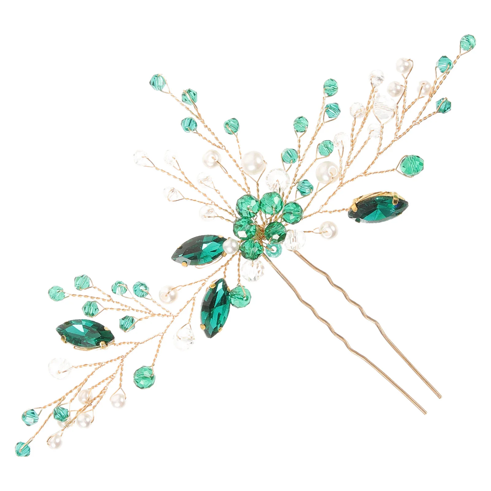 Зеленая заколка для волос со стразами свадебная U-образная форма подарок