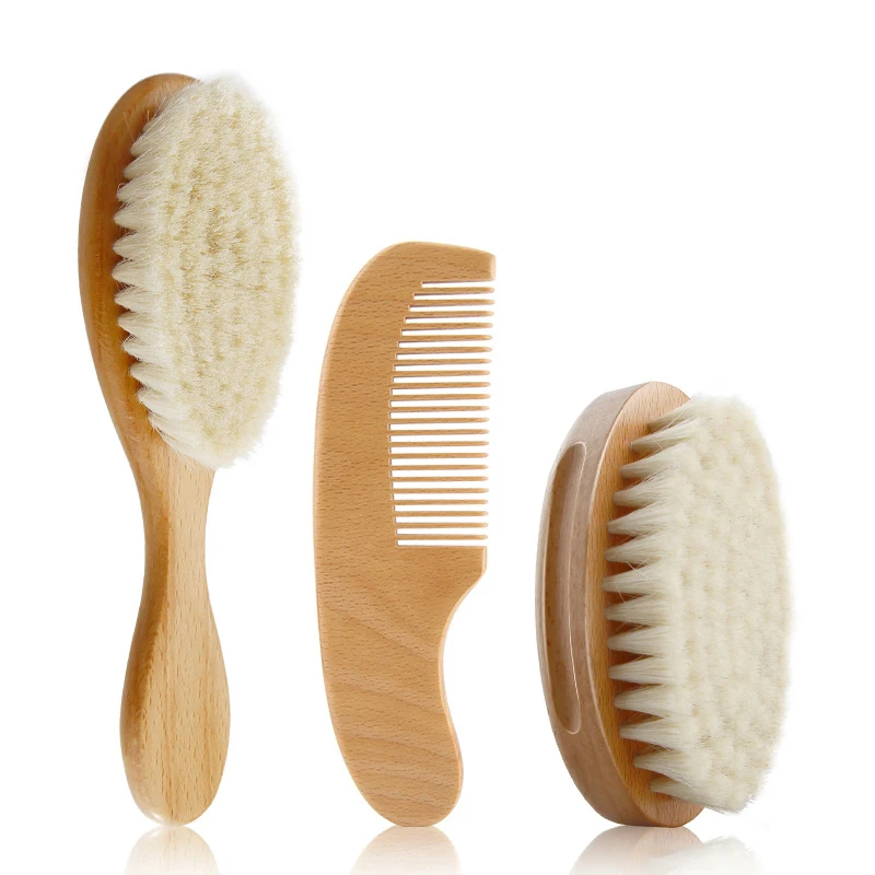 

Baby Wooden Brush Newborn Baby Natural Wool Comb Newborn Hair Brush Infant Head Massager Portable Little Child Accessories