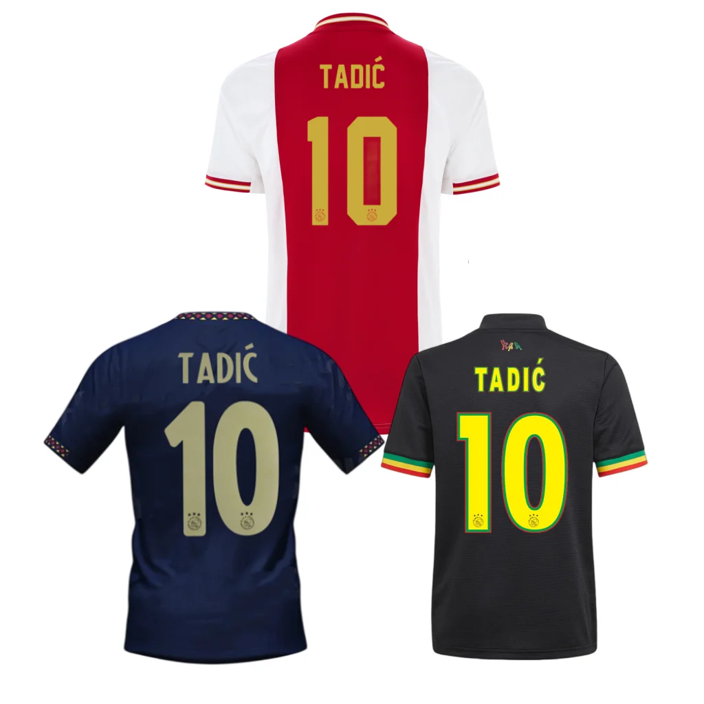 

2022 2023 Amsterdam Aiace TADIC Bob Marley AJA× Джерси BERGHUIS HALLER Третий черный комплект полосатые рубашки клаассен гравенберч