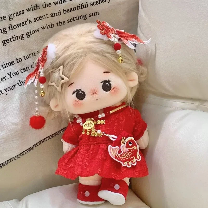 Хлопковая кукла 20 см новогодний костюм Новогодняя одежда набор красного цвета