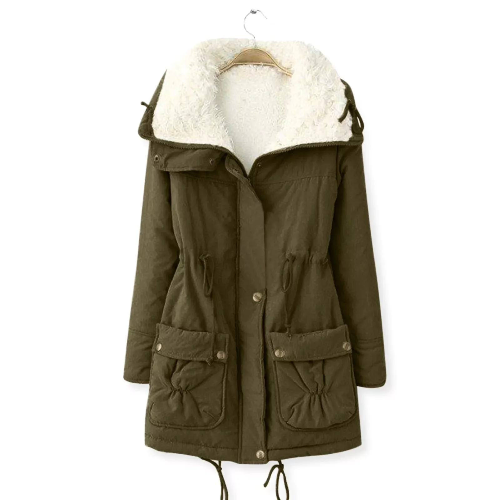 New2022 Women Warm And Velvet Waist Tooling Jacket Lapel Coat Long-sleeved Top Coat Cotton Jacket Puffer Jacket куртка женская