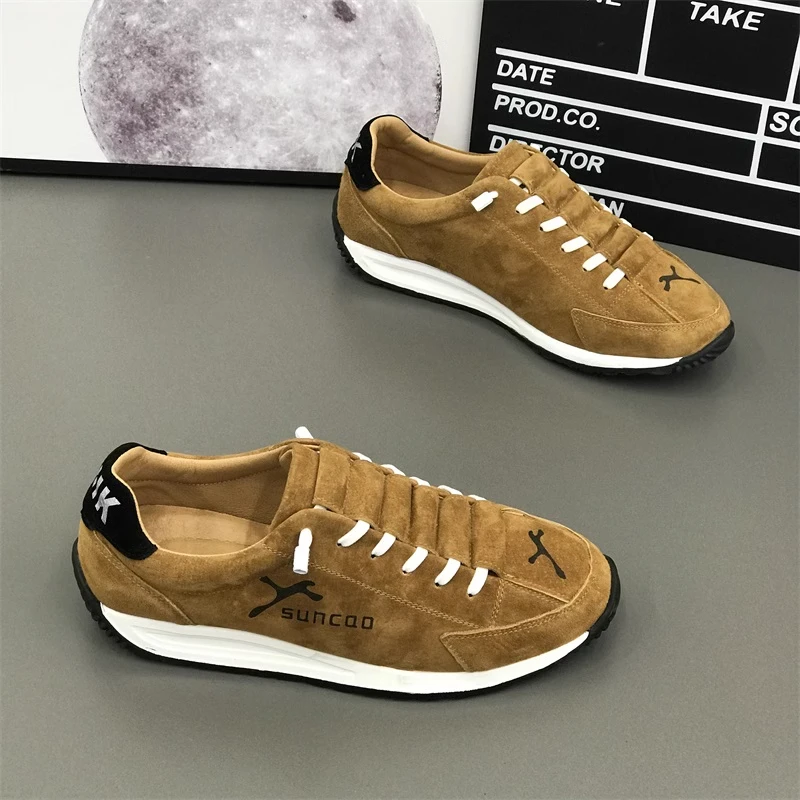 Korean Sle Autumn and Winter New Fashion Brand Frosted Soft Bottom Sneakers Men's Genuine Leather Sports All-Match Lazy Sli...