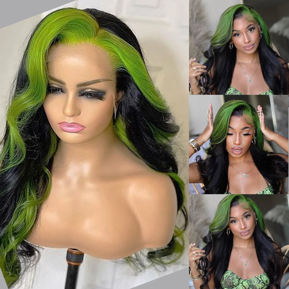 Highlight Green Body Wave Human Hair Wigs 360 HD Transparent lace 13x6 Frontal Wig And 4x4 Closure Wigs for women Brazilian Hair