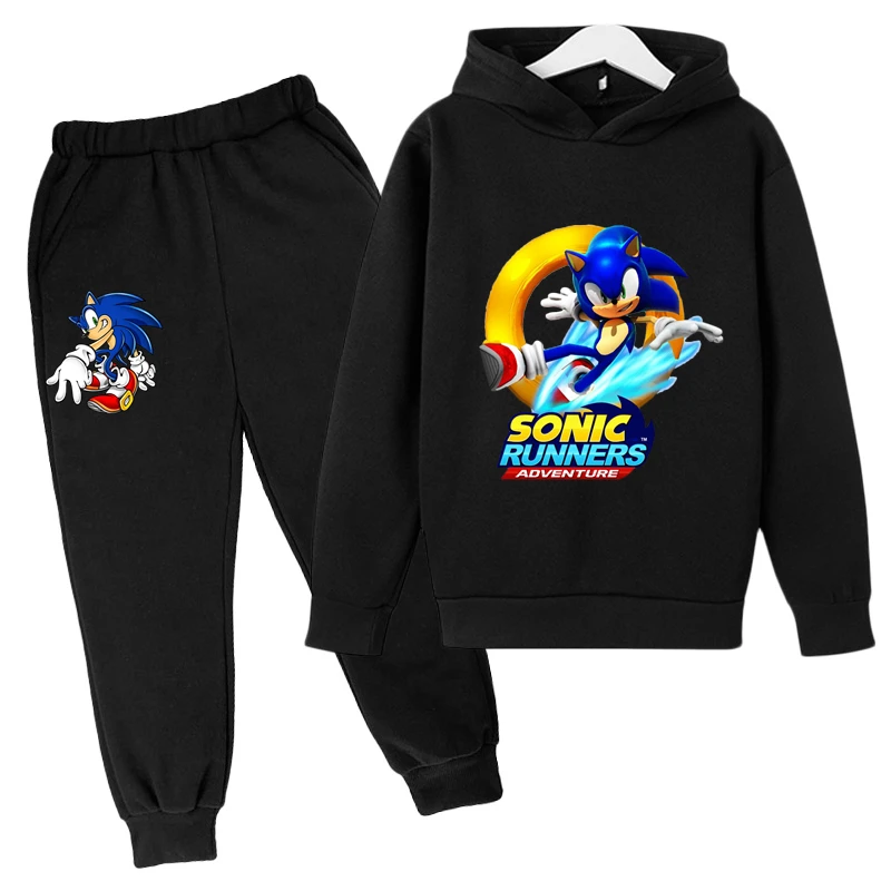 

Женская одежда для девочек и мальчиков Sonic 2022, костюм для бега, детская спортивная толстовка + брюки, хлопковый костюм