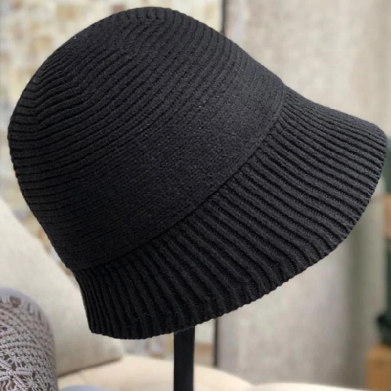 

shaped adjustable women's knitted fisherman hat, casual little fisherman hat, everything, Retro Black, autumn and
