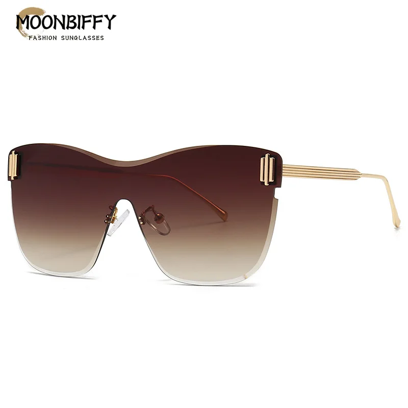 

Rimless One Piece Sunglasses Women Luxury Flat Top Sun Glasses Men Brand Designer Silver Mirror Shades Street Shooting Eyewear