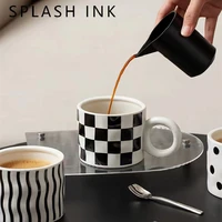 nordic monochrome ceramic cup black and white checkerboard mug ins coffee milk afternoon tea cup splash ink mug with ring handle