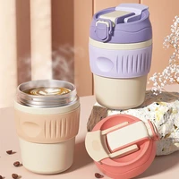 luxury stainless steel double drinking cup portable creative insulation cup female coffee handy cup gift straw student water cup