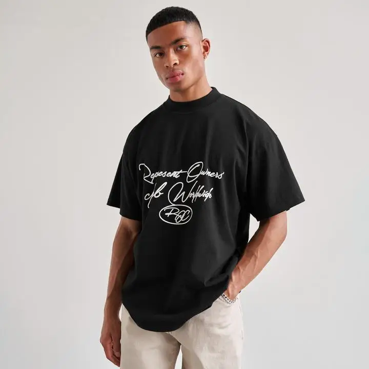 

High Version Oversized REPRESENT Slogan Embossed Printing Simple Basic Short-sleeved High Street Loose T-shirt Men and Women