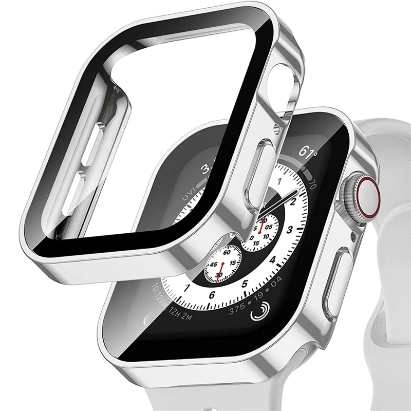 

Стекло и фотоэлемент для Apple Watch 7 8 45 мм 41 мм 44 мм 40 мм, защитная крышка для экрана, бампер с прямыми краями для iWatch Series 4 5 SE 6, аксессуары