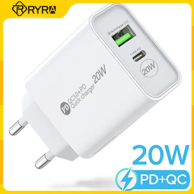 

RYRA Quick Charge 3.0 PD 12W Mobile Phone Charger 2.4A Charging Head Type-c Adapter PD+USB Travel Charger EU US Plug