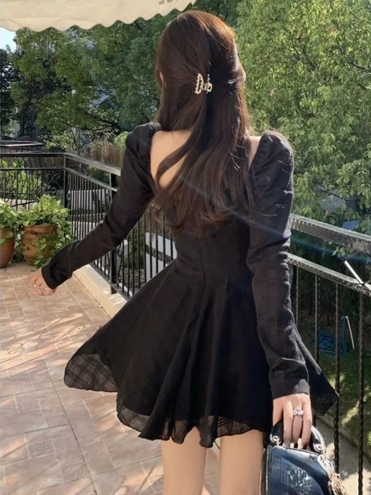 

Sexy Y2k Mini Dresses Woman Pure Color Long Sleeve Dress Casual Elegant One Piece Dress Korean Fashion 2022 Spring Slim Design