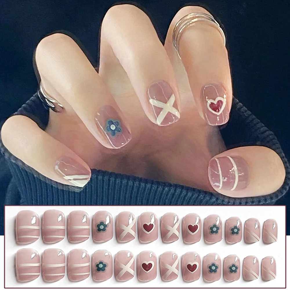 

Накладные ногти в форме сердца для французского маникюра, 24 шт.