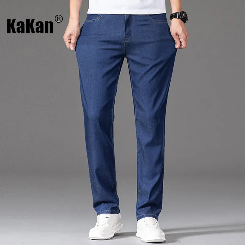 Kakan - New Summer Thin High End Tencel Jeans for Men, Loose Straight Sleeve Elastic Middle Age Long Jeans K42-9767