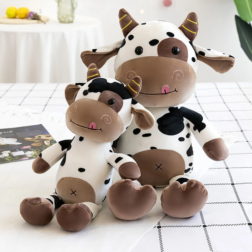 25CM Cartoon Calf Plush Stuffed Toy Big Spot Clothes Cow Auspicious Ragdoll Children's Company Birthday Gift Anime Pattern images - 6