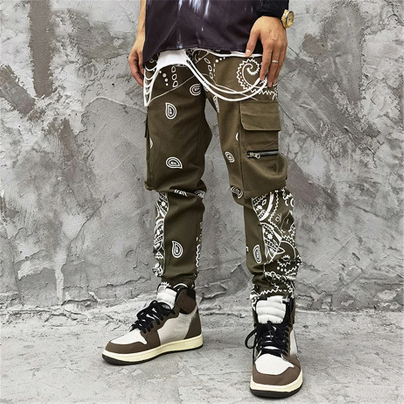 Cargo Pants New Sweatpants Mens Pants Zip Pocket Men Pants Bandana Pattern Fabric Running Men's Trousers