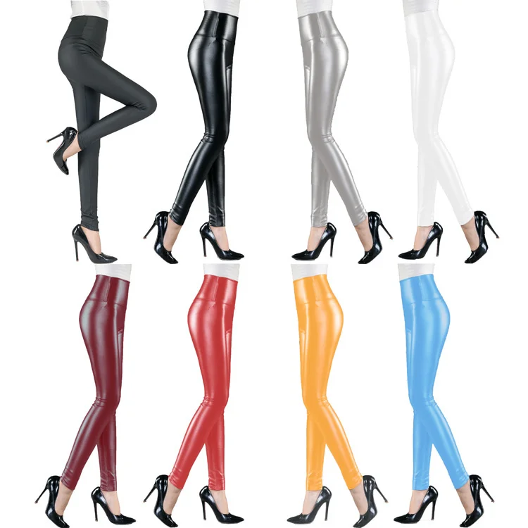 Wholesale Women Tights Leggings Pants Fashion Sexi Shiny & Matte PU Workout High Waist Girls Legging Faux Leather Leggings Black