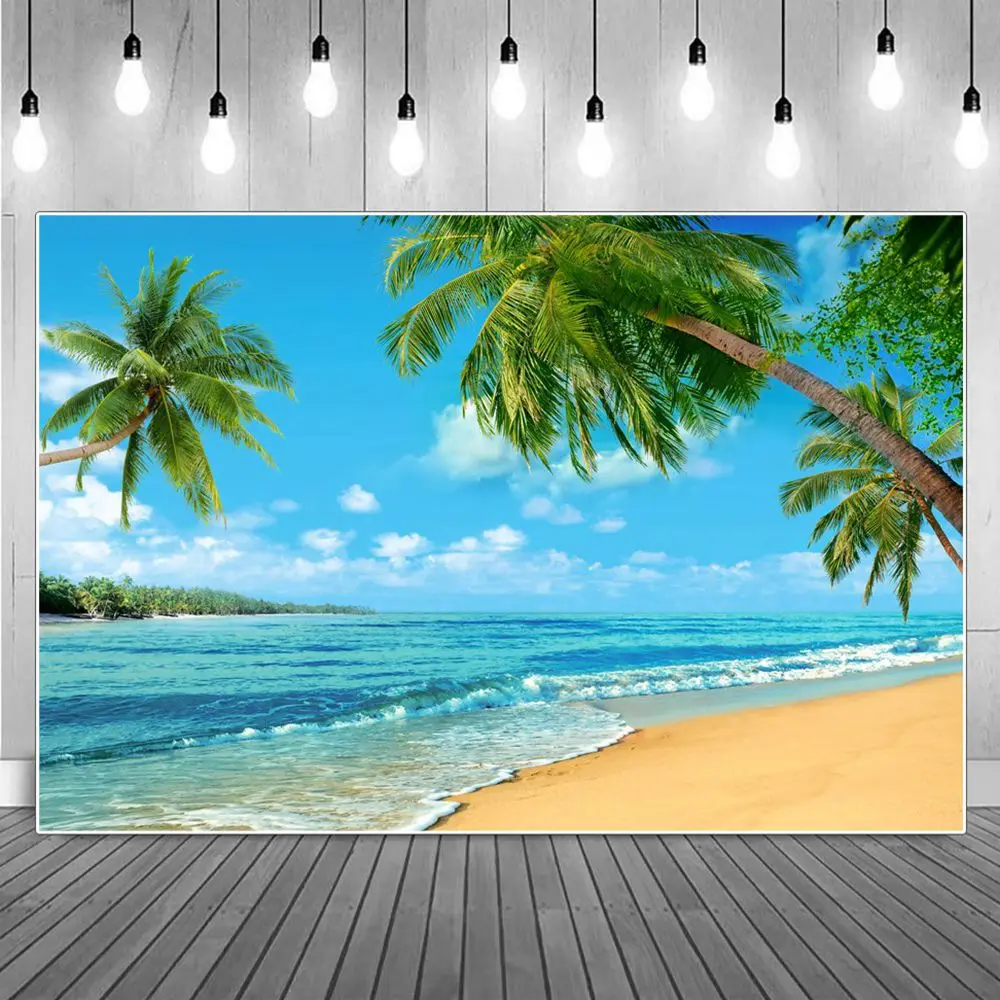 

Фоны для фотосъемки с изображением морского побережья пляжа пальмы летнего голубого неба тропических морских волн песка фоны для фотосъем...
