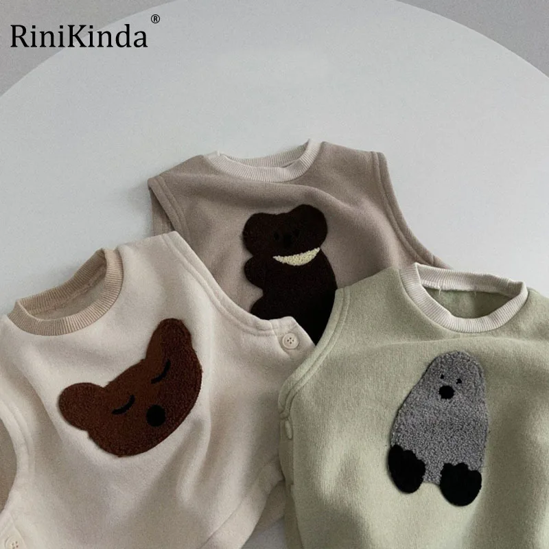 

RiniKinda Korean Winter Newborn Baby Cotton Bear Button Vest Warm Sleeveless Coats Infants Clothes Toddlers Kids Waistcoats