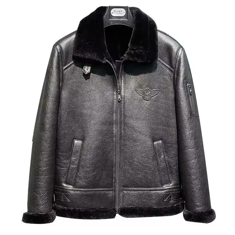 Новинка 2025 мужское пальто из натуральной овчины куртка с шерстяной подкладкой