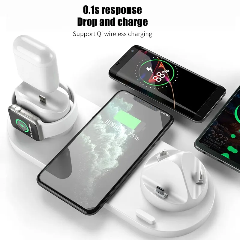 6097 15w 6 in 1 wireless charger for iphone samsung fast charging iwatch airpod universal portable qi wireless charger station free global shipping