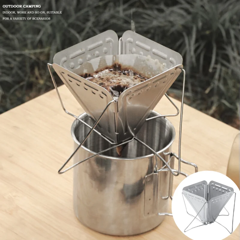 

Espresso Coffee Drip Holder Outdoor Stainless Steel Reusable Coffee Filters Dripper Coffee Baskets Camping Picnic Tableware