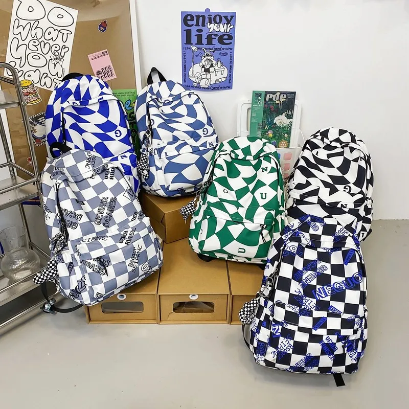 Nylon Waterproof Women Backpack Geometric Print School Bag For Girls Leisure Travel Backpacks Student Large Capacity Bookbags