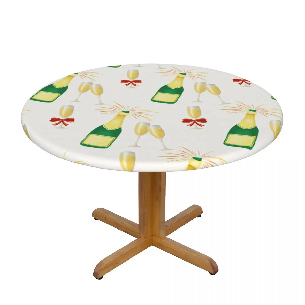 

Водонепроницаемая круглая скатерть цвета шампанского из полиэстера, облегающий чехол для стола