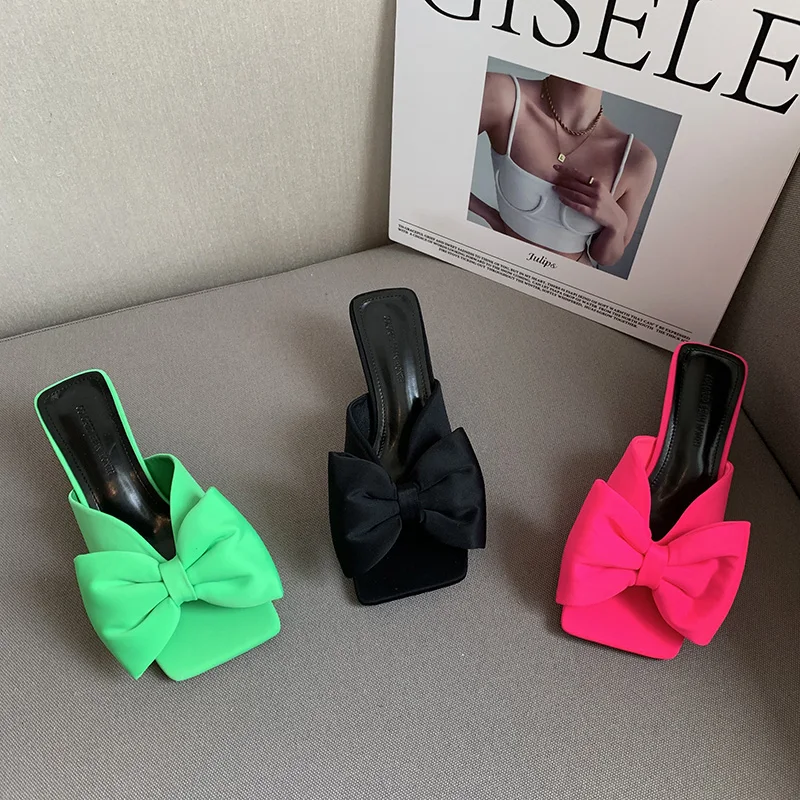 

Open Toe Women Slippers Bow Design Summer Dress Sandals Slippers Slip On Party Dress Sandals Slides Mules Shoes Woman Size 39
