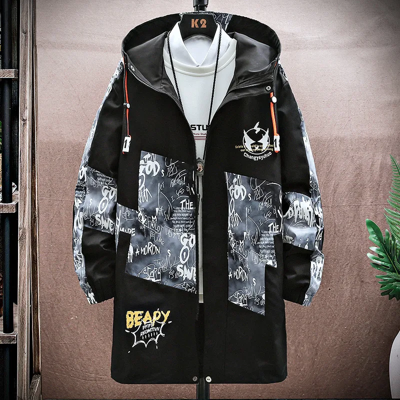 

2022 Windbreaker Men's Mid-length Jacket Autumn and Winter New Trendy Brand Teenager Students Handsome Hooded Top