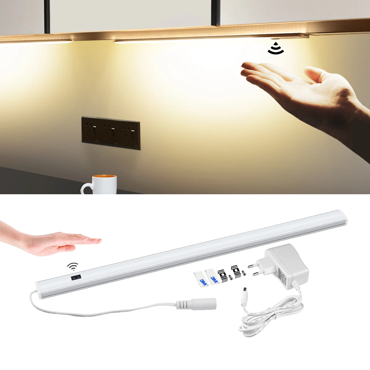 LED light for Kitchen Hand Scan Lamp With EU Plug 12V Hand Sensor Switch LED Lamp Rigid Bar Light for Bedroom Wardrobe Lamp