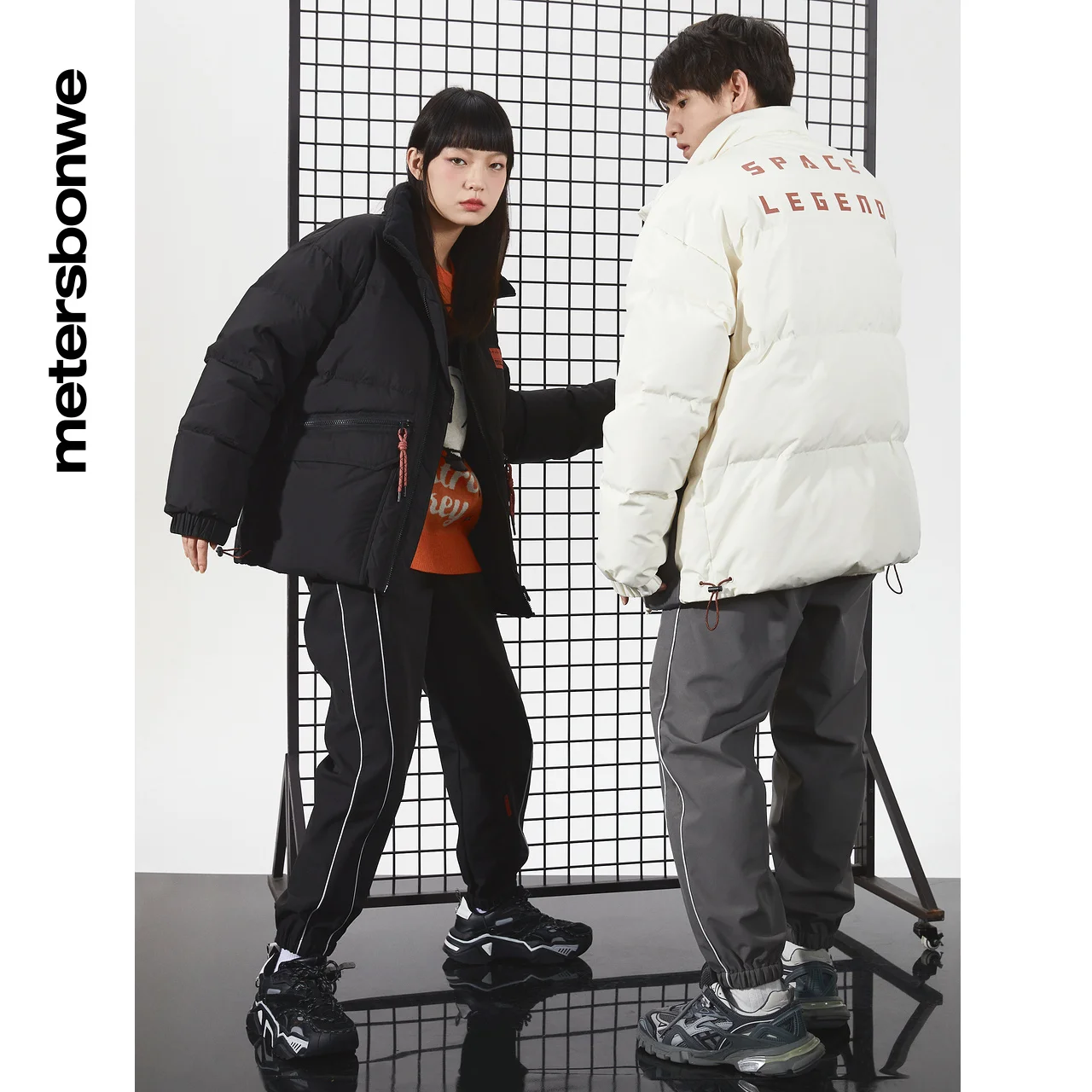 Metersbonwe Couple Stand Collar Short Down Jackets Men's 80% Duck Down Thick Letter Print Warm Wear Loose Women Winter Down Coat