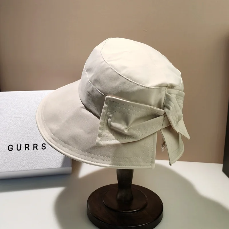 

Summer Cloth Women Bucket Hats Forked Sun Protection Big Bow Bob Ricard Homme Foldable Fisherman Basin Hat
