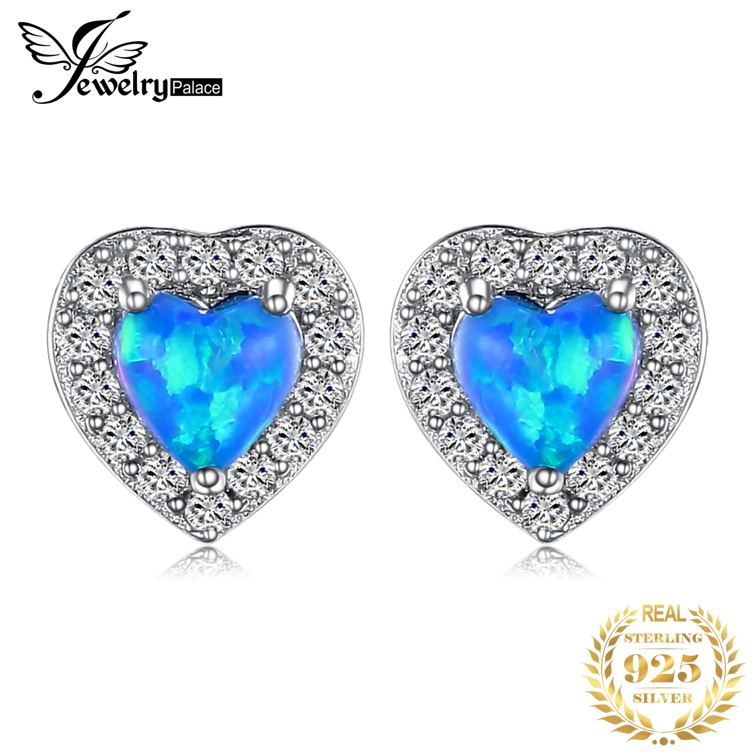 

JewelryPalace Love Heart Created Blue Opal Серьги-гвоздики из стерлингового серебра 925 пробы для женщин Модные ювелирные изделия Модный подарок Новое поступление