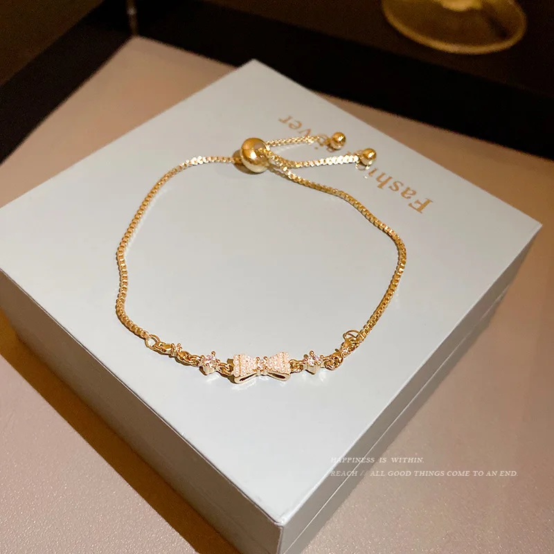 

Golden Trendy Versatile Pearl Bow Bracelet for Female Girls Pull-out Adjustable Bracelet 2023 New Trendy Hand Jewelry Gift