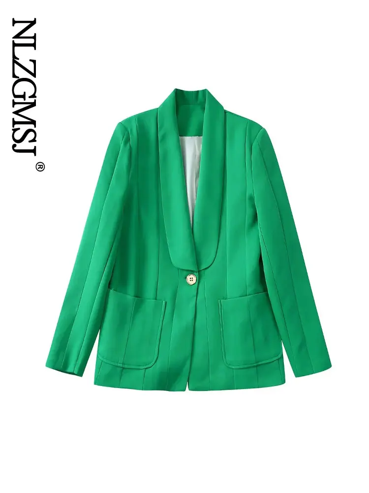 

Nlzgmsj 2022 Women Fashion One Button Slim Fit Blazer Vintage Long Sleeve Female Solid Color Coat Chic Femme Tops 202206