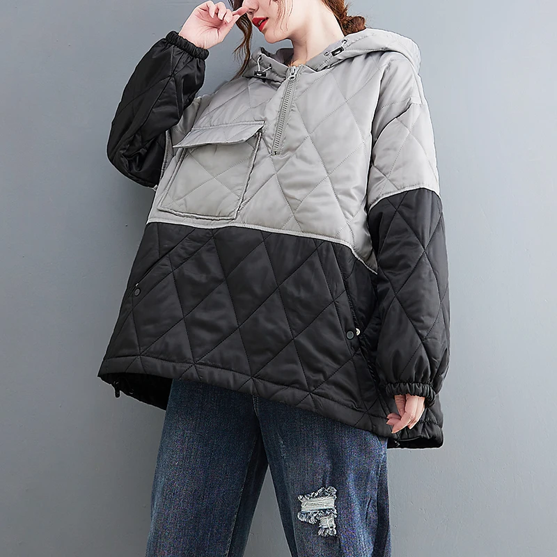 2022 New Autumn Winter Down Jacket Women's Lightweight Short Splicing Loose Hooded Pullover White Duck Down Warm Parkas