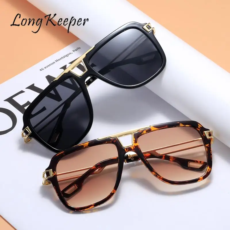 

Мужские солнцезащитные очки 2022, с двойным лучом, квадратной металлической оправой, роскошные дизайнерские винтажные градиентные солнцезащ...