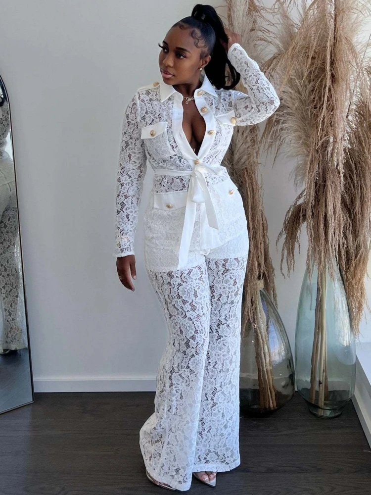 

Комплект из 2 предметов, подходящие брючные комплекты Дашики, Африканский Женский комплект, Кружевной Топ с длинным рукавом и цветочным принтом, брюки, костюм из двух предметов, спортивный костюм, наряды