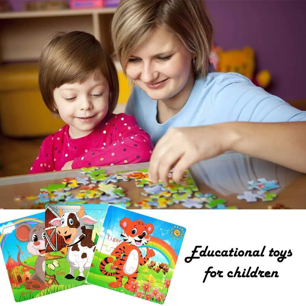 

20 Slice Wooden Puzzle Toy Children Baby Early Educational Learning Toy For Kids Cartoon Animals Wood Jigsaw Puzzles 14.7x1 F7i8