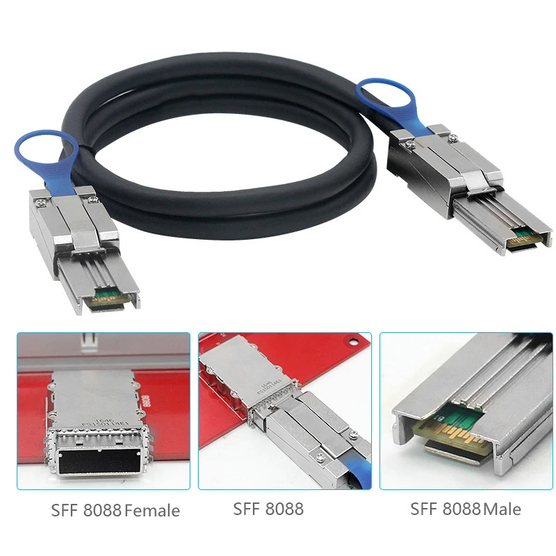 Nku 1m Mini SAS Cable SFF-8088 26Pin Male To Male 12Gbps Data External Sas High Density Server Raid Hard Disk Cable for Computer