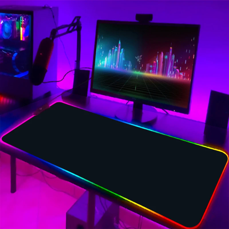 

Черный игровой коврик для мыши с Rgb подсветкой клавиатуры компьютера, офисный коврик, игровой коврик для мыши 900x400, чистый цвет, Настольный к...