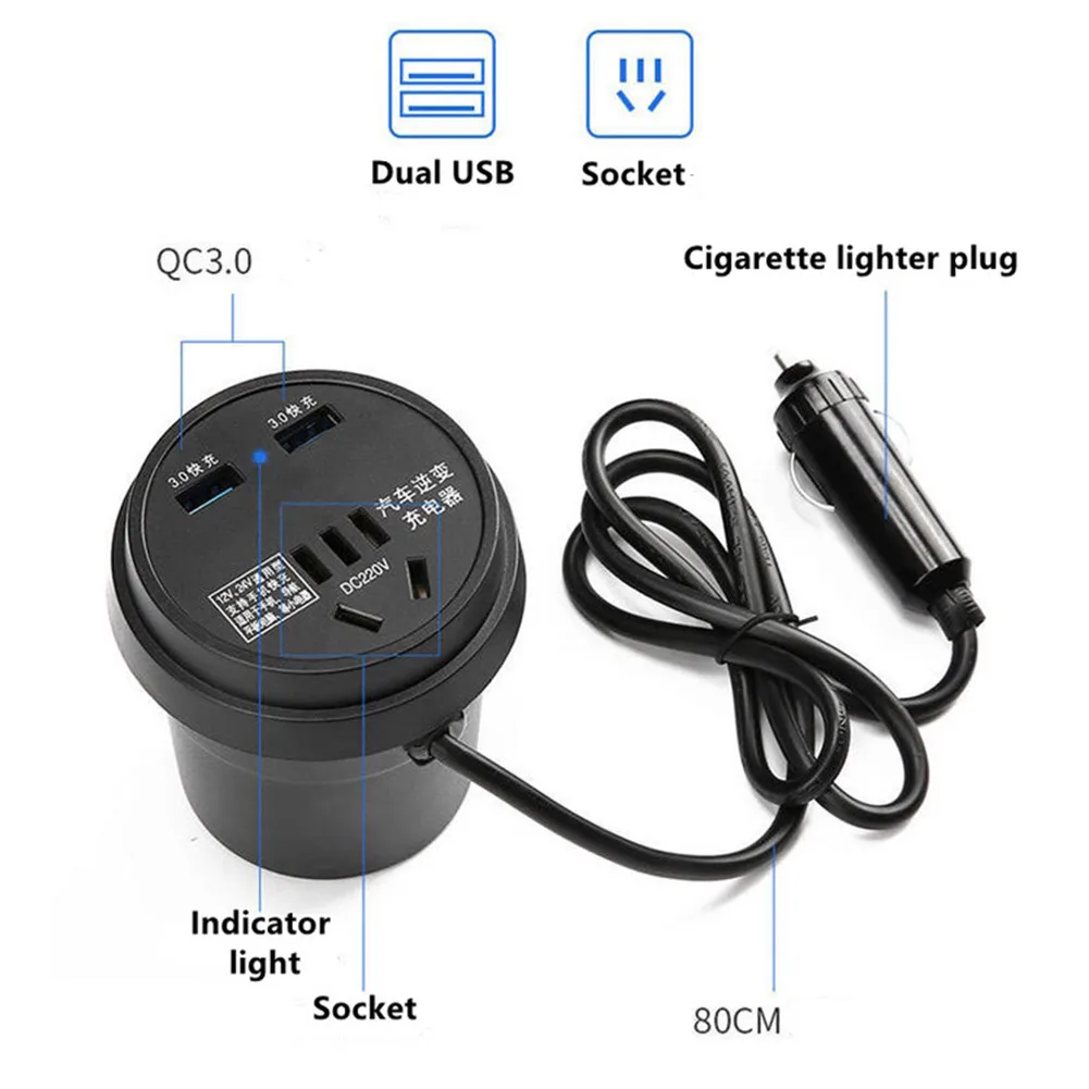 

Neater Car Inverter Cup Holder 150 W 2 Fast USB Ports Cup Holder Charger