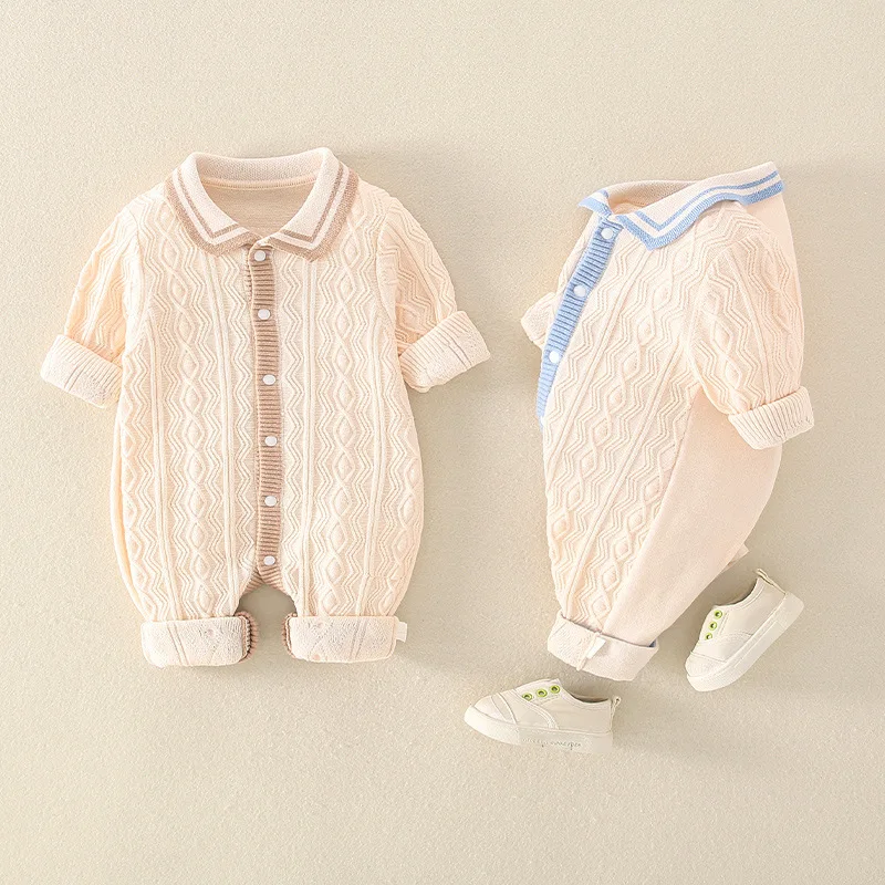 

Autumn Winter Baby Boys Girls Pure Color Rompers Baby Clothes 2022 Children Infant Outfit Boy Girl Knitted Long Sleeve Jumpsuits