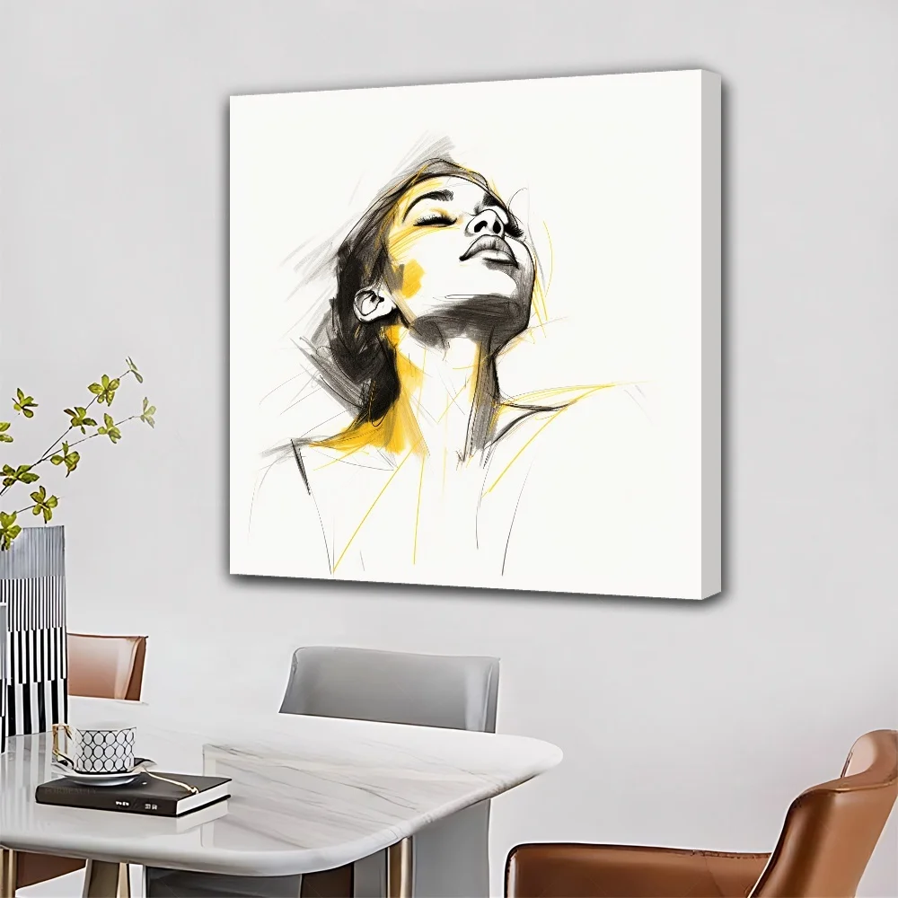 Hand Drawn Portrait Woman Morden Decor Framed Gallery Canvas Painting Colorful Vase Antique For Home Decoration