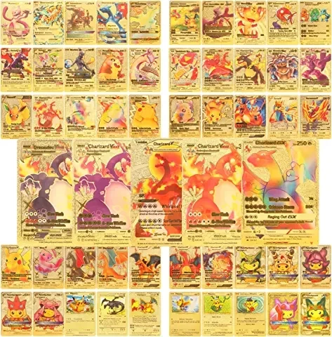 

Pokemon Cards Metal Gold Sliver Spanish Vmax GX Energy Card Charizard Pikachu Rare Collection Battle Trainer Boys Gifts