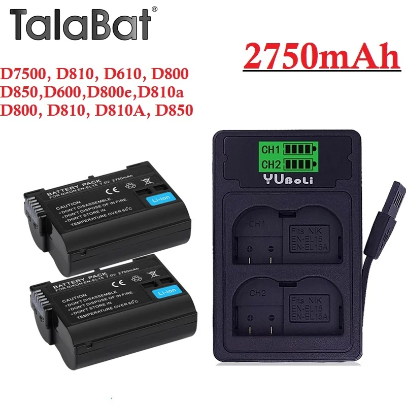 TalaBat-BaterÃ­a de EN-EL15 para cÃ¡mara, pila de 2750mah para Nikon D7500, D7200,...