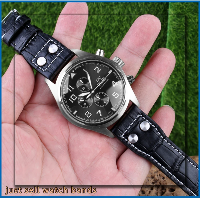 Ремешок для часов IWC PILOT Mark из воловьей кожи, браслет из натуральной кожи с бамбуковыми заклепками, темно-коричневый черный, аксессуары для ч... (art.: 3920bc70ef69a) - 3920bc70ef69a