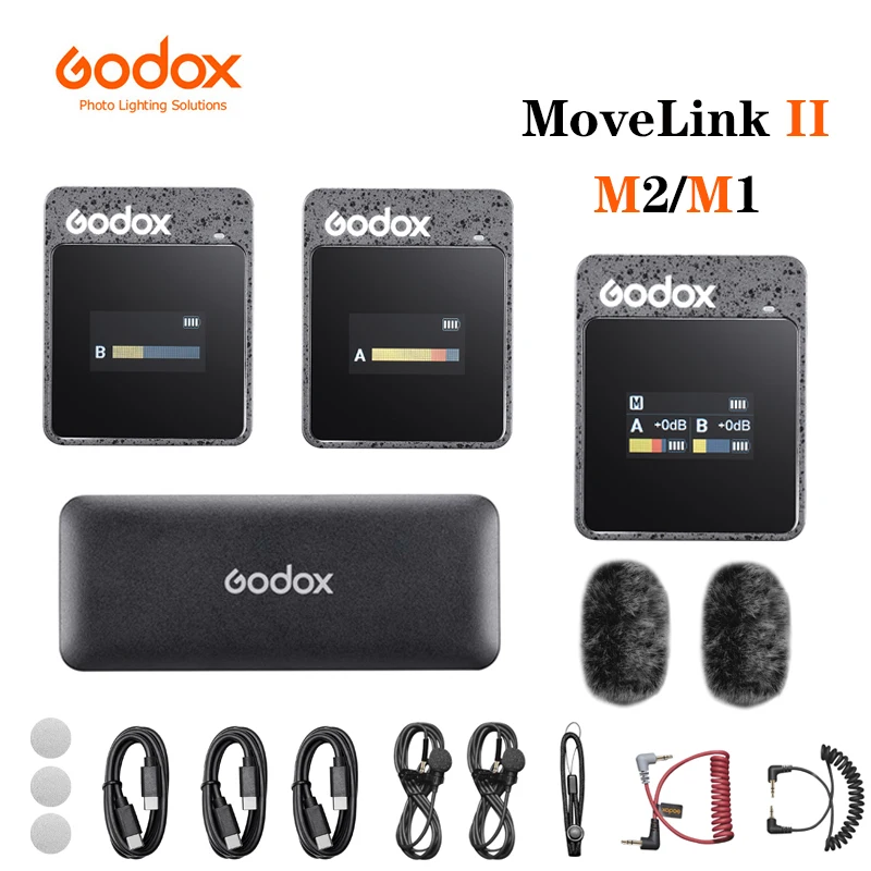 Godox MoveLink II M1 M2 2.4GHz Wireless Lavalier Omnidirectional Microphone Transmitter Receiver for Phone DSLR Camera Smartphon