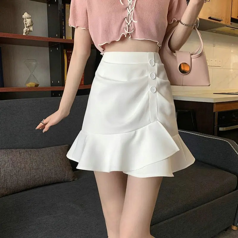Irregular Ruffled Skirt Women's Spring 2022 Casual High Waist Slim Solid empire A-line Skirt Temperament Versatile Bag Hip Skirt
